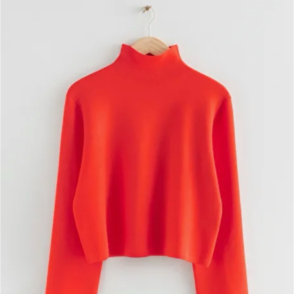 Orange Boxy Turtleneck Knit Sweater